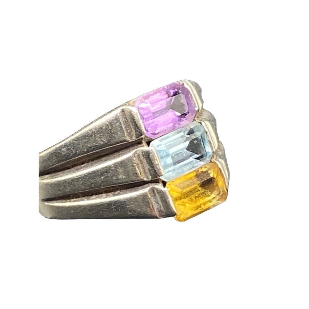 CN Sterling silver 925 stacked amethyst, blue topaz and citrine ring size 7
